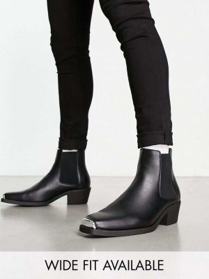 Кожаные ботинки челси на каблуке из искусственной кожи Asos черные