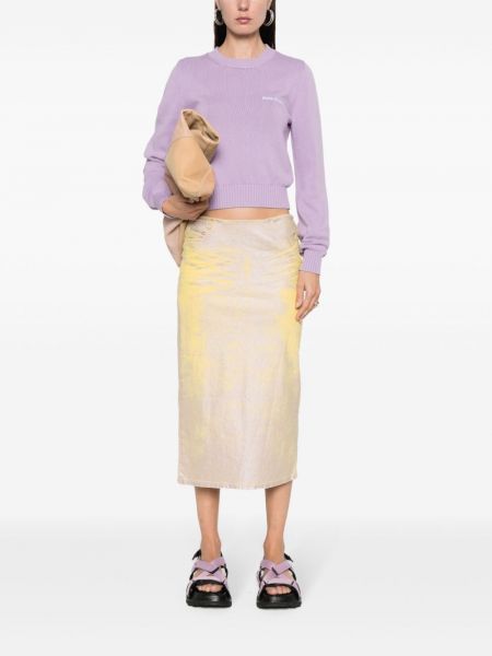 Bavlněný svetr s výšivkou Palm Angels fialový
