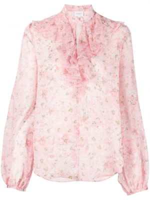 Ruffle trykt floral krage bluse Giambattista Valli rosa