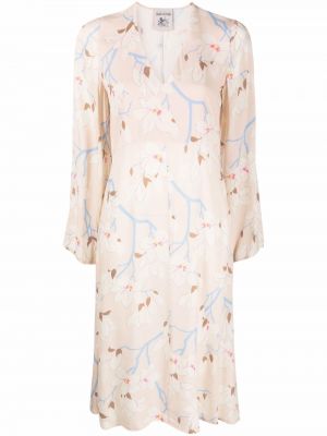 Коктейлна рокля на цветя с принт с v-образно деколте Semicouture розово