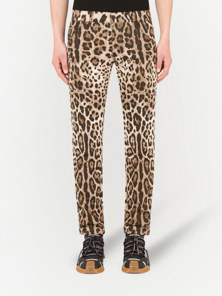 Leopardí skinny džíny s potiskem Dolce & Gabbana hnědé