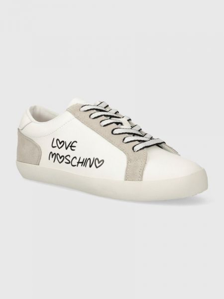 Sneakerși din piele Love Moschino alb
