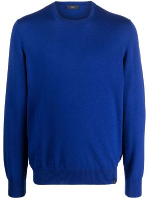 Вълнен пуловер с кръгло деколте Fay синьо