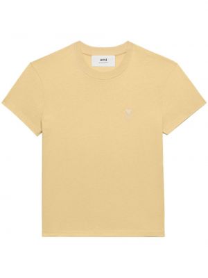 Haftowana koszulka bawełniana Ami Paris żółta
