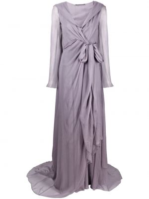 Drapované hedvábné dlouhé šaty Alberta Ferretti fialové