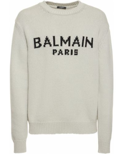 Вълнен пуловер Balmain сиво