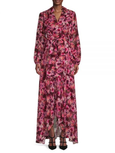 Платье на запах в цветочек Mikael Aghal розовое
