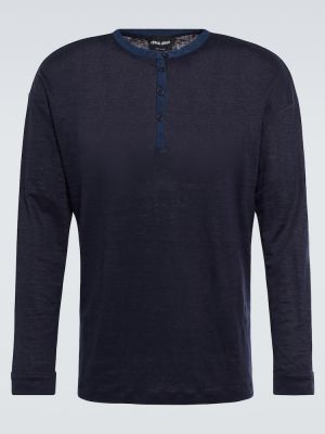 Λινό πουκάμισο από ζέρσεϋ Giorgio Armani μπλε