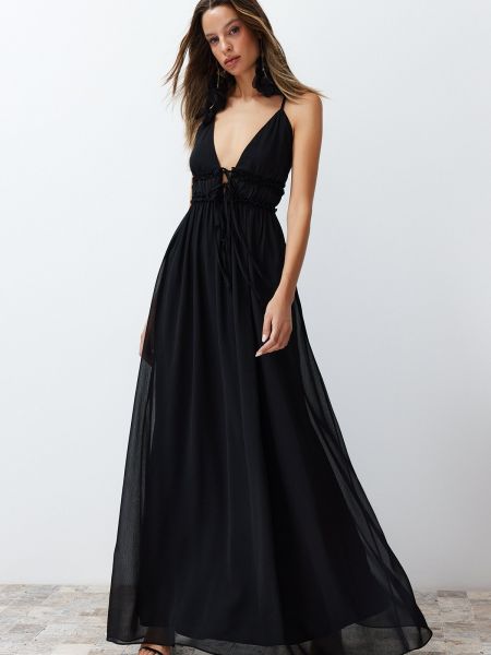 Sukienka wieczorowa szyfonowa pleciona Trendyol czarna