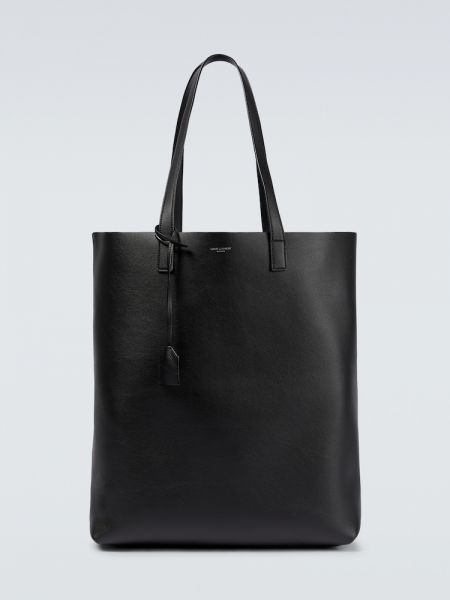Usnjena nakupovalna torba Saint Laurent črna
