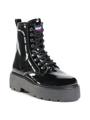 Čipkované šnurovacie členkové topánky Tommy Jeans čierna
