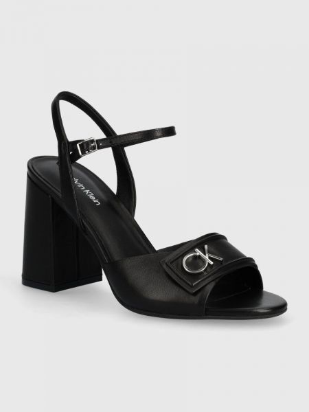 Sandały skórzane na obcasie Calvin Klein czarne