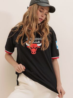 Pamučna majica s printom Trend Alaçatı Stili crna