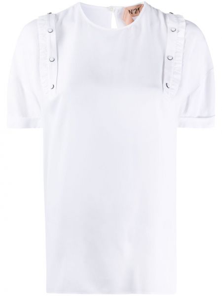Camiseta con volantes de cuello redondo Nº21 blanco