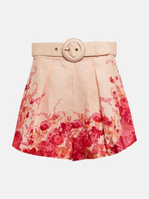 Pantaloni scurți de in cu model floral Zimmermann roz