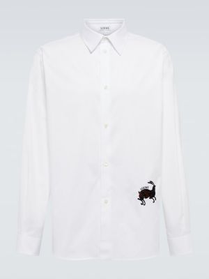 Βαμβακερό πουκάμισο με κέντημα Loewe λευκό