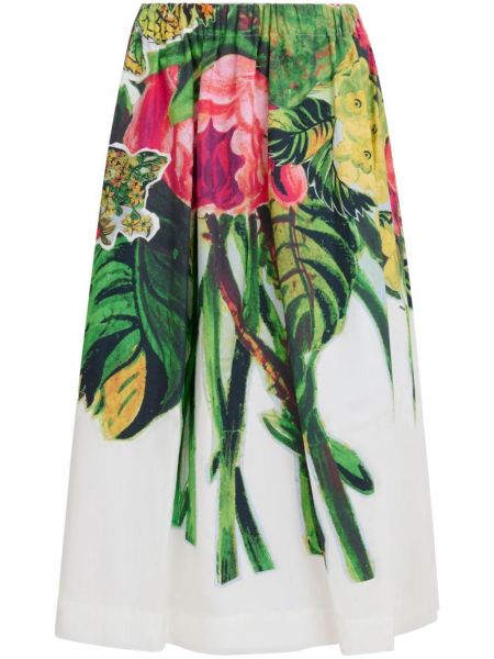 Pamučna midi suknja s cvjetnim printom s printom Marni bijela