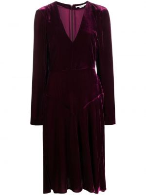 Žametna midi obleka iz rebrastega žameta z v-izrezom Stella Mccartney vijolična