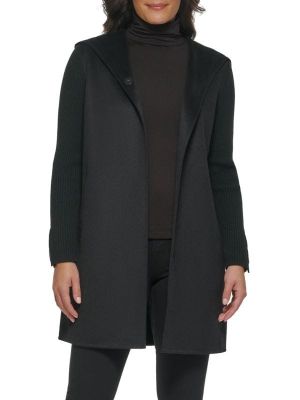 Длинное пальто с капюшоном Kenneth Cole черное