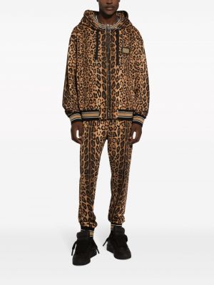 Raštuotas medvilninis džemperis su gobtuvu leopardinis Dolce & Gabbana ruda