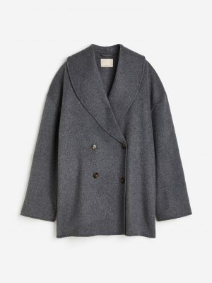 Меланжевое шерстяное пальто оверсайз H&m серое