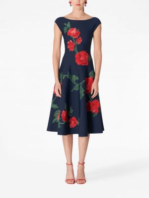 Jedwabna sukienka midi w kwiatki z nadrukiem Carolina Herrera