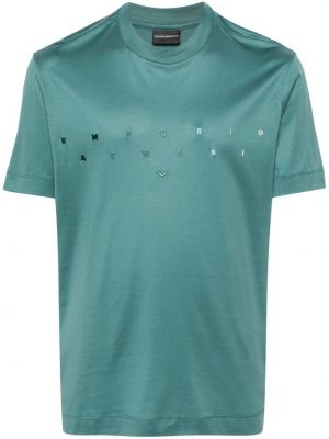 Medvilninis siuvinėtas marškinėliai Emporio Armani žalia