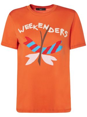 Jersey bombažna majica s potiskom Weekend Max Mara oranžna