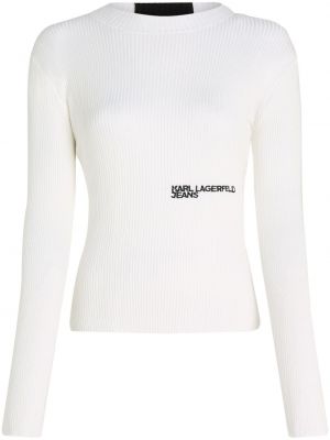 Pulover z vezenjem Karl Lagerfeld Jeans bela
