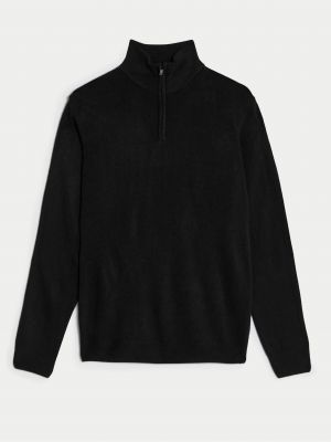 Bavlněný svetr na zip se stojáčkem Marks & Spencer černý