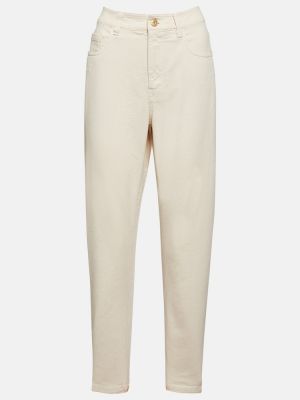 Bavlnené rovné nohavice s vysokým pásom Brunello Cucinelli béžová