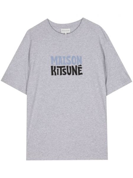Bavlnené tričko s potlačou Maison Kitsuné sivá