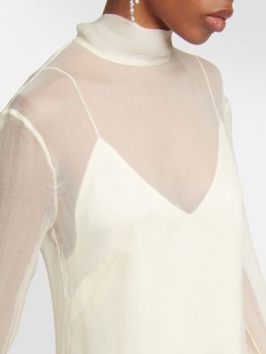 Svilena midi haljina sa perjem Taller Marmo bijela