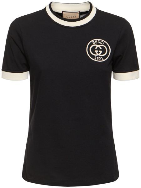 Kokvilnas t-krekls ar izšuvumiem džersija Gucci melns