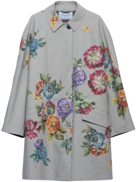 Long manteau à fleurs à imprimé Prada gris