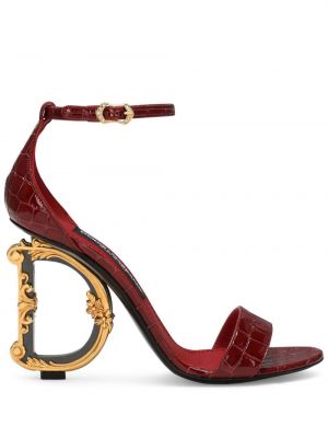 Kožené sandály na podpatku Dolce & Gabbana červené