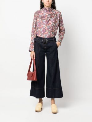 Jedwabna bluzka z nadrukiem z wzorem paisley Alberto Biani fioletowa