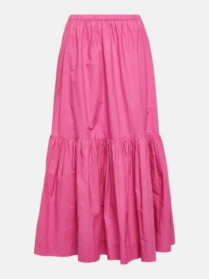 Bavlněné midi sukně Ganni růžové