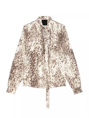 Блузка из шелка с принтом снежного барса и лавальером Givenchy, natural brown