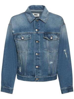Bavlnená obnosená džínsová bunda Mm6 Maison Margiela modrá