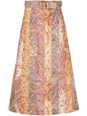 Midi sukňa s potlačou s paisley vzorom Zimmermann oranžová