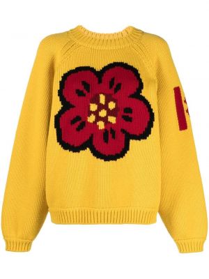 Sweter w kwiatki z nadrukiem relaxed fit Kenzo żółty