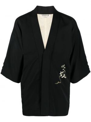 Svilena jakna s cvetličnim vzorcem s potiskom A.n.g.e.l.o. Vintage Cult črna