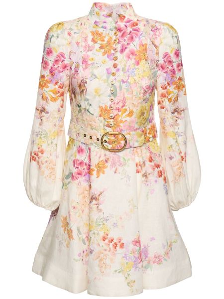 Lanena mini obleka s cvetličnim vzorcem Zimmermann