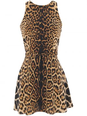 Koktejlkové šaty s potlačou s leopardím vzorom Saint Laurent hnedá