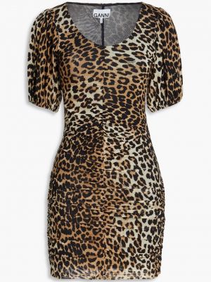 Леопардовое платье мини с принтом с животным принтом Ganni коричневое