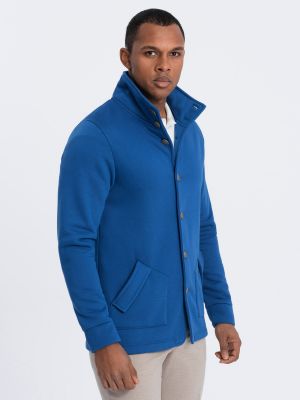 Pūkinė džemperis su sagomis su užsegama apykakle Ombre mėlyna