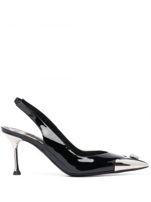 Pantofi cu toc cu toc jos de cristal Philipp Plein negru