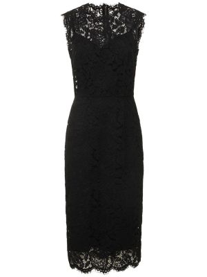 Mežģīņu midi kleita bez piedurknēm Dolce & Gabbana melns