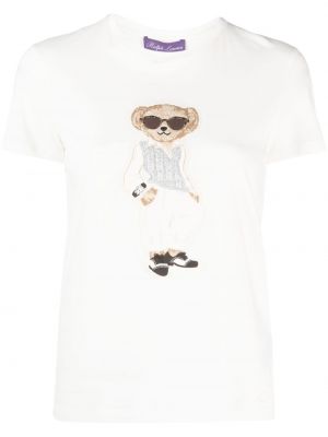Bombažna majica s potiskom Ralph Lauren Collection bela